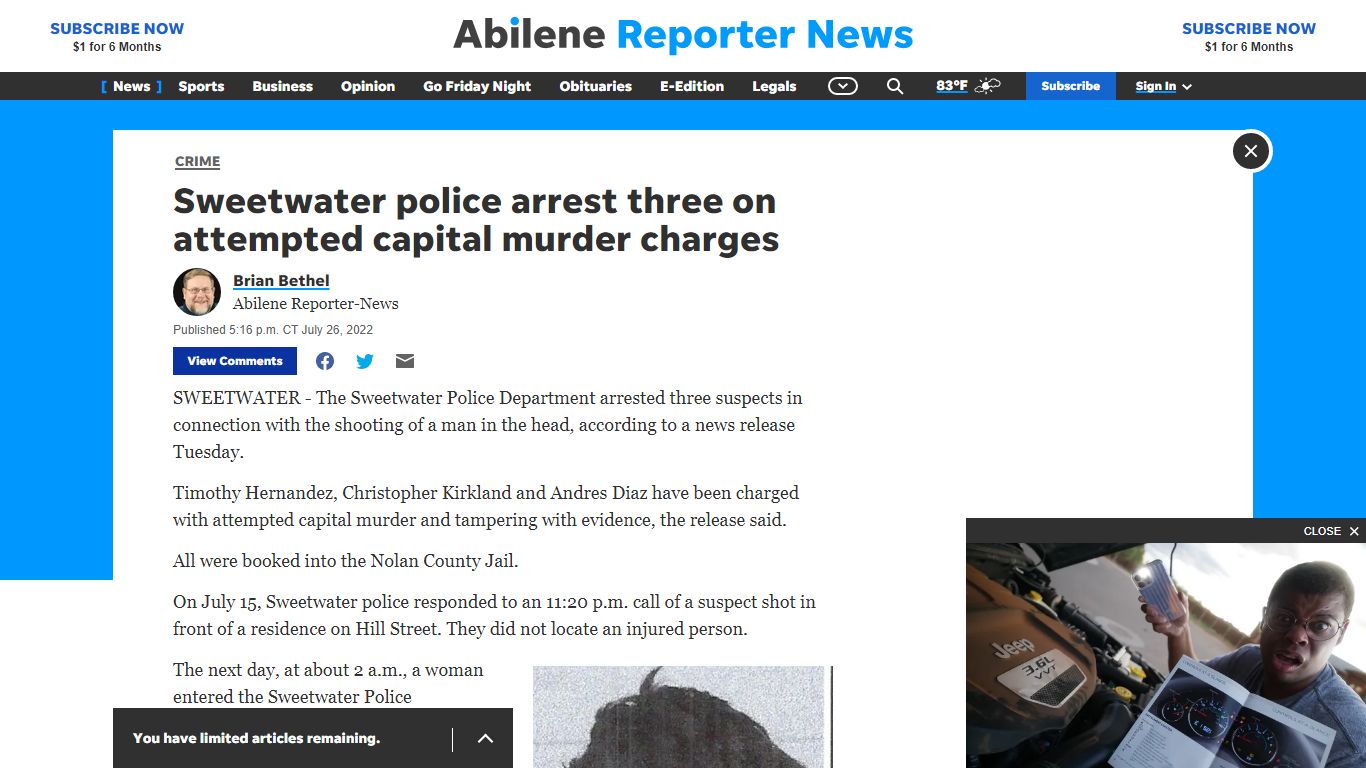Sweetwater police arrest three on attempted capital murder charges